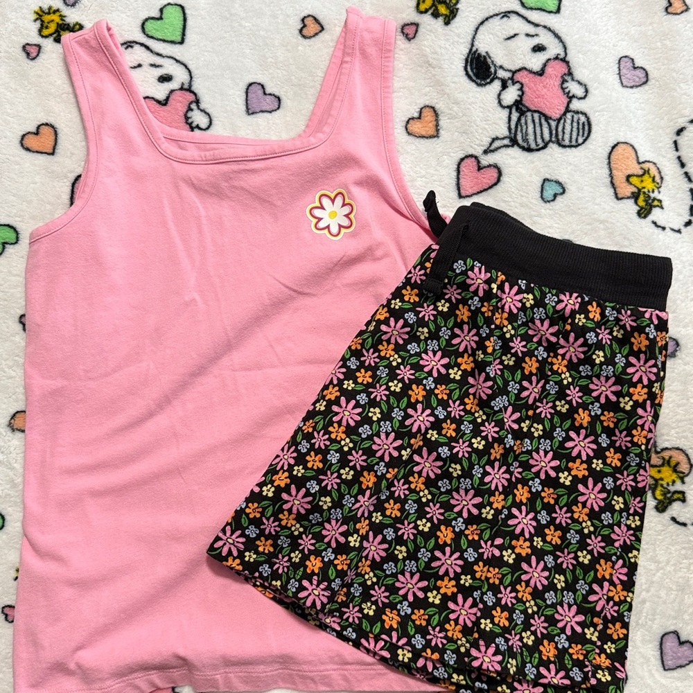 Old Navy Black Floral Mini Skort and tank set